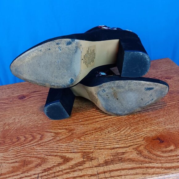 Express Boots Womens Sz 8 Faux Suede Embroidered Floral Ankle Booties Block Heel - Picture 6 of 15